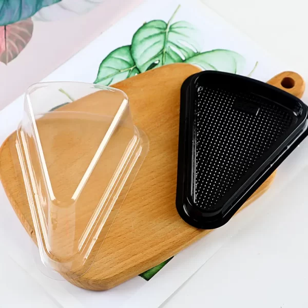 Plastic Cake Slice Container Wholesale Black Triangle Cheesecake Containers (5)