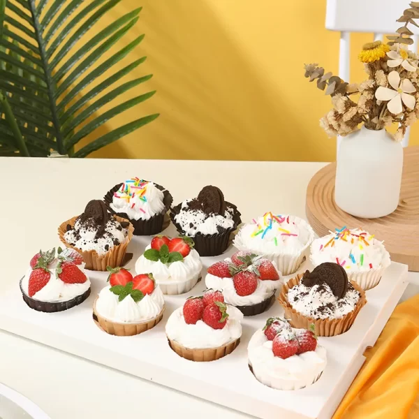 Recipiente para cupcakes com 12 furos, alto e transparente, a granel, com inserções brancas (2)