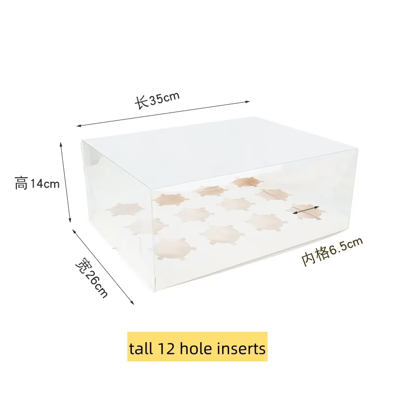 12 trous grands contenants à cupcakes transparents en vrac avec inserts blancs