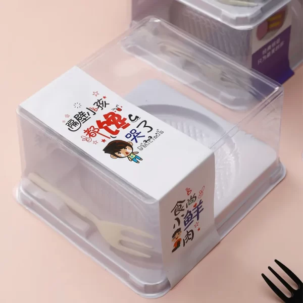 Mini Cake Box in Bulk White Plastic Cake Boxes with Forks (1)