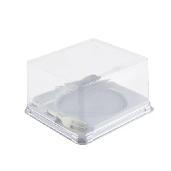 Mini Cake Box in Bulk White Plastic Cake Boxes with Forks (6)