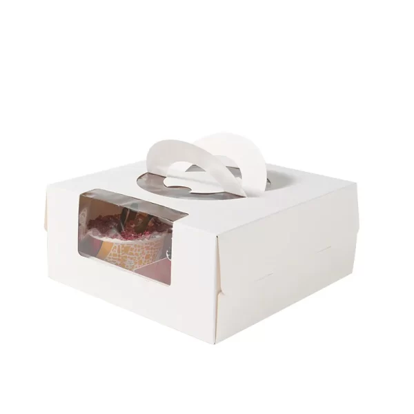 Wholesale Paper Cake Box with Clear Window, Handle, Insert Holds 4 Cupcakes (2)