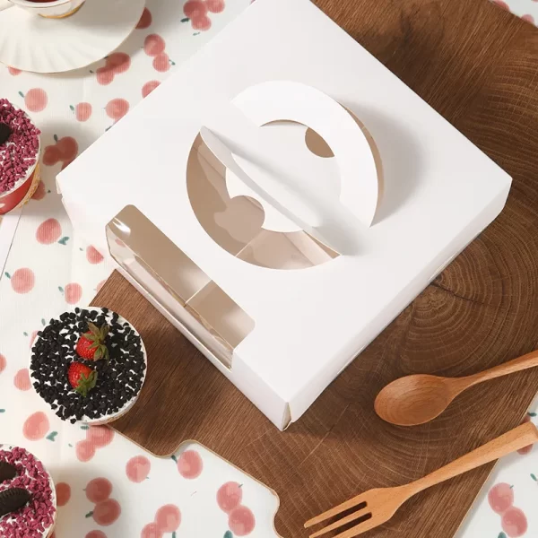 Wholesale Paper Cake Box with Clear Window, Handle, Insert Holds 4 Cupcakes (4)