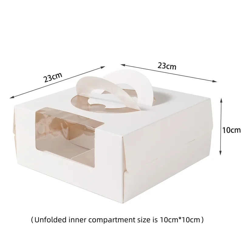 Wholesale Paper Cake Box with Clear Window, Handle, Insert Holds 4 Cupcakes