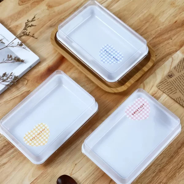 Wholesale Rectangle Cake Box Plastic White Tray with Clear Lid (1)