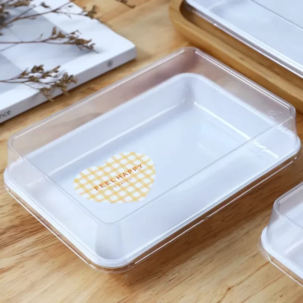 Wholesale Rectangle Cake Box Plastic White Tray with Clear Lid (4)