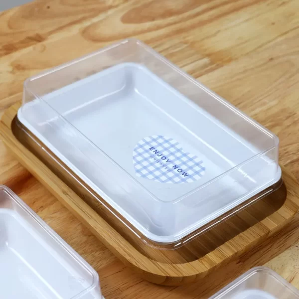 Wholesale Rectangle Cake Box Plastic White Tray with Clear Lid (5)